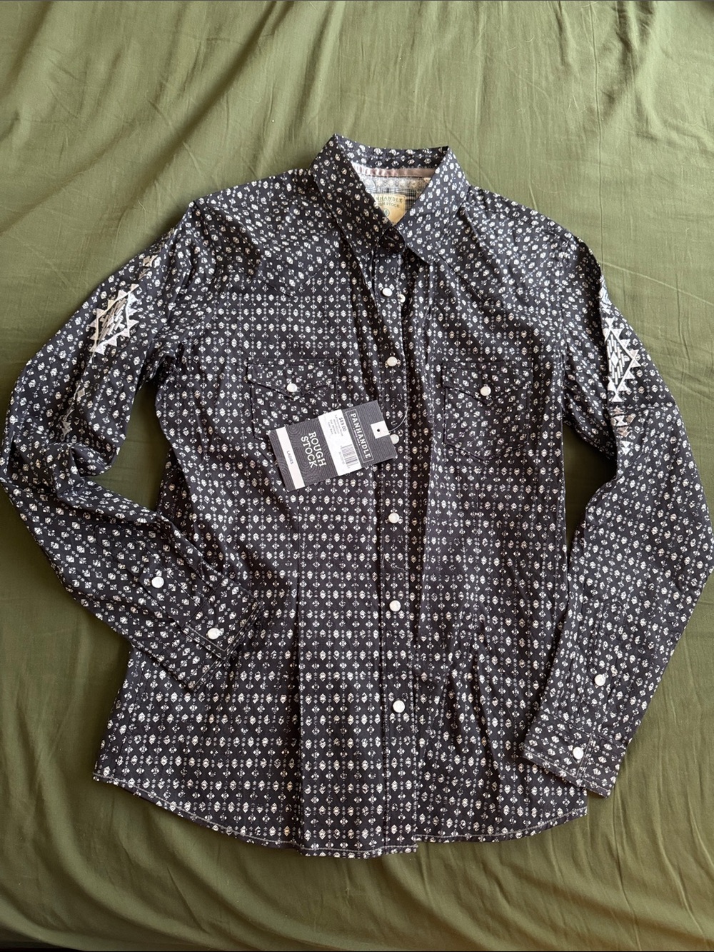 Womens Black Printed Long-Sleeve cowgirl Shirt